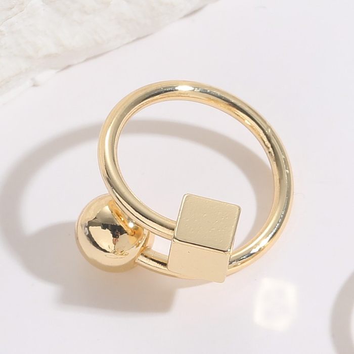 1 Piece Retro Ball Solid Color Copper Plating Rings