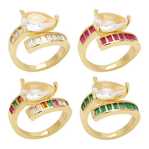 Elegant Simple Style Geometric Copper Plating Inlay Zircon 18K Gold Plated Open Rings