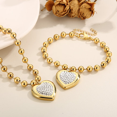 Colar de pulseiras banhado a ouro 18K em formato de coração de férias casuais em titânio