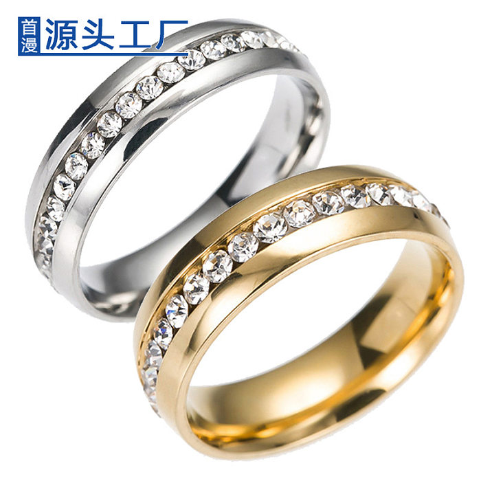 Fashion Single Row Diamond Stainless Steel Ring