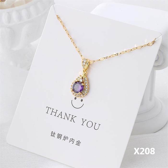 Elegant Sweet Four Leaf Clover Square Heart Shape Copper Inlay Zircon Pendant Necklace