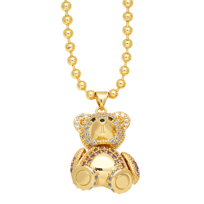 Collier plaqué or 18 carats en Zircon, Style Simple et mignon, avec incrustation de cuivre, petit ours