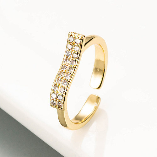 Geometric Rose Flower Shape 18k Gold Plated Copper Micro Inlaid Hazel Ring Opening Adjustable Europe And America