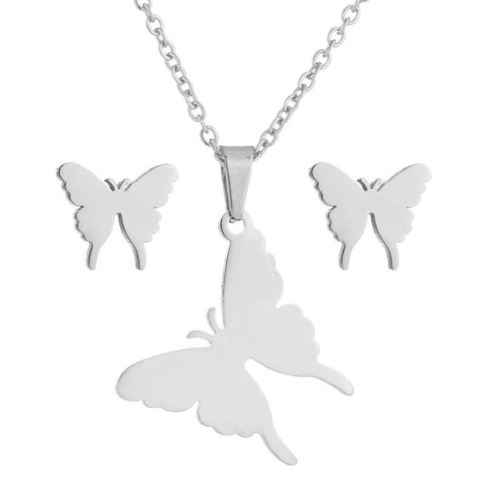 Conjunto de joyería con revestimiento de acero inoxidable y mariposa de moda, 2 piezas