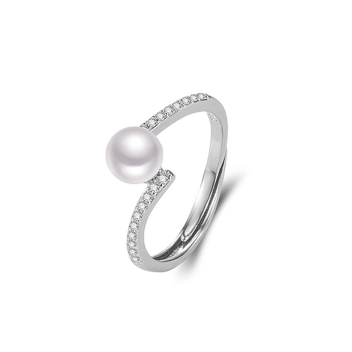 Anel de pérola de diamante moda coreana anel de pérola de ouro 14k personalidade joias simples