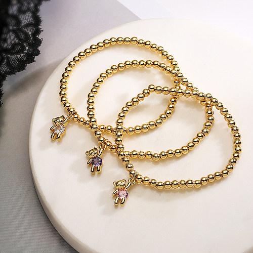 Casual bonito estilo simples urso cobre chapeamento incrustado zircão pulseiras banhadas a ouro 18K