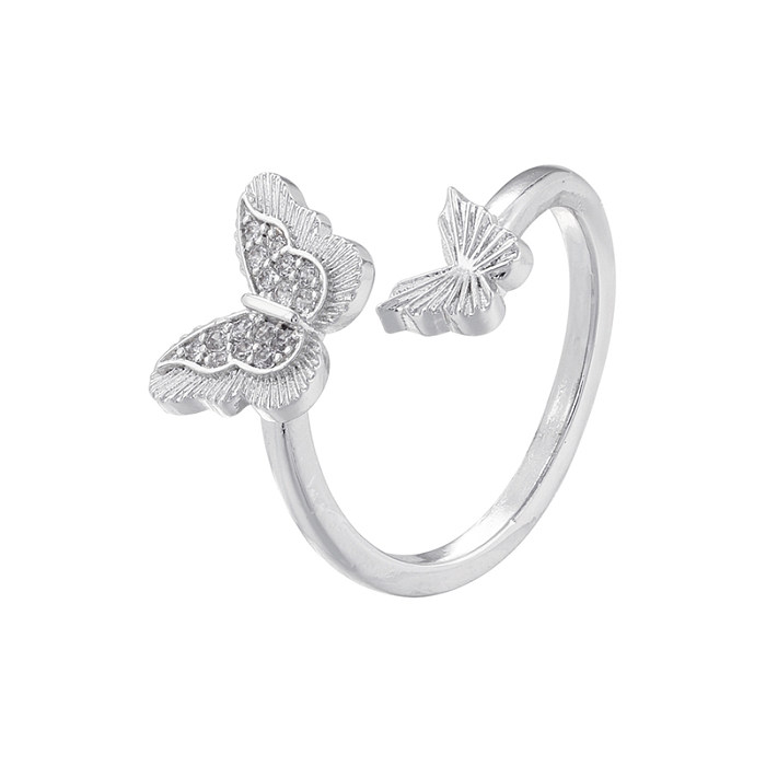 Casual Elegant Butterfly Copper Plating Inlay Zircon 18K Gold Plated Open Rings