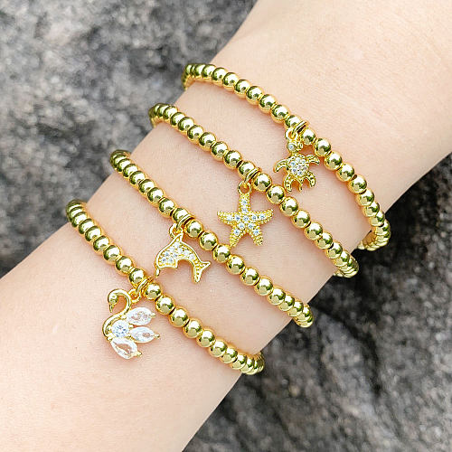 Bracelets en Zircon, Style marin, tortue, étoile de mer, dauphin, placage de perles en cuivre, à la mode