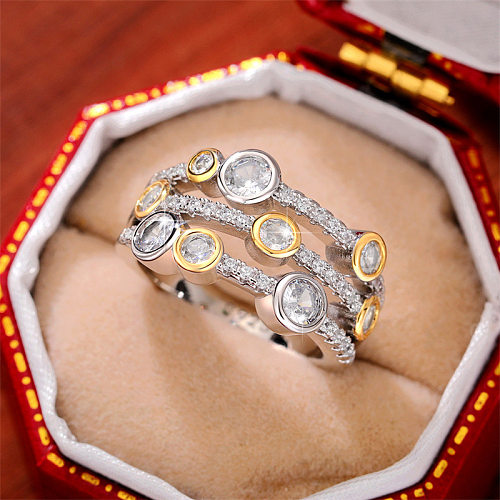 Elegantes anillos de circón con incrustaciones de cobre geométrico retro