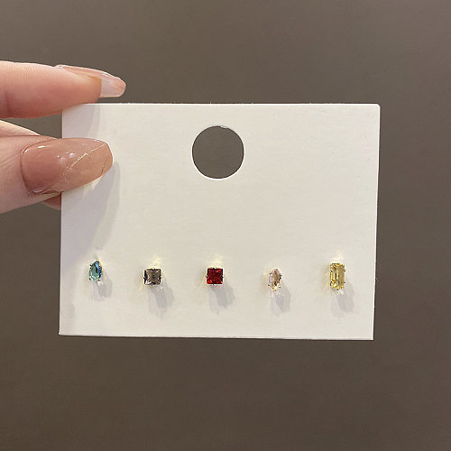 Moda geométrica chapeamento de cobre zircão orelha studs 5 peças