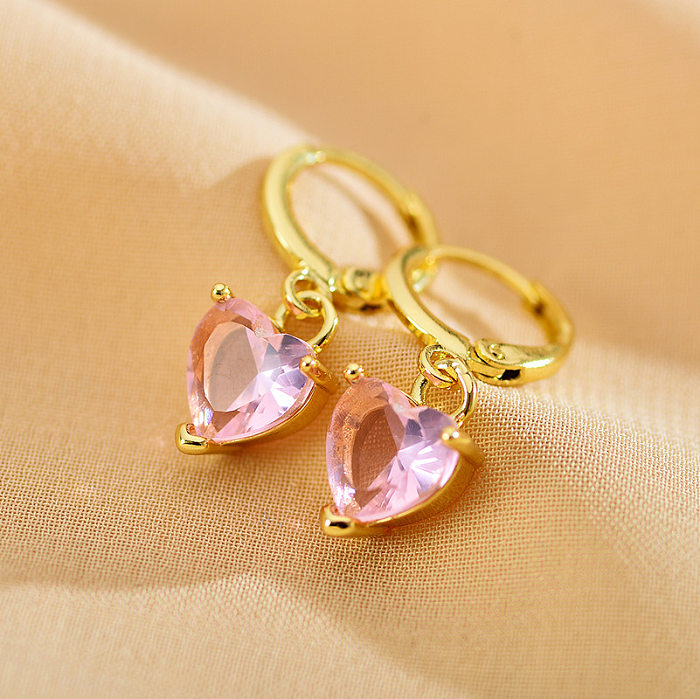 1 Pair Sweet Heart Shape Copper Inlay Zircon Drop Earrings