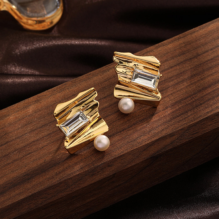 1 Pair Simple Style Irregular Plating Inlay Copper Zircon 18K Gold Plated Ear Studs