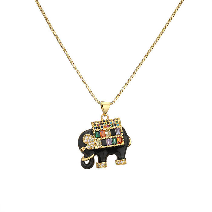 Cute Elephant Copper Enamel Zircon Necklace