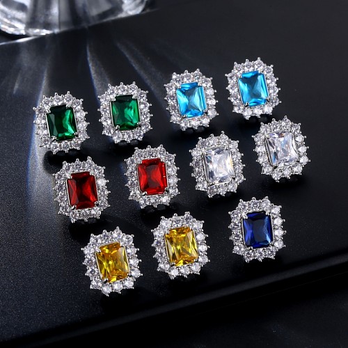1 Pair Retro Simple Style Square Plating Inlay Copper Zircon White Gold Plated Ear Studs