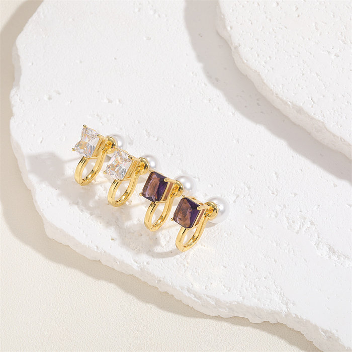 1 Pair Cute Sweet Color Block Plating Inlay Copper Pearl Zircon 14K Gold Plated Drop Earrings
