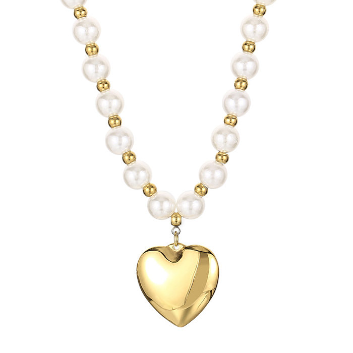 Fashion Heart Shape Titanium Steel Beaded Pearl Plating Bracelets Necklace