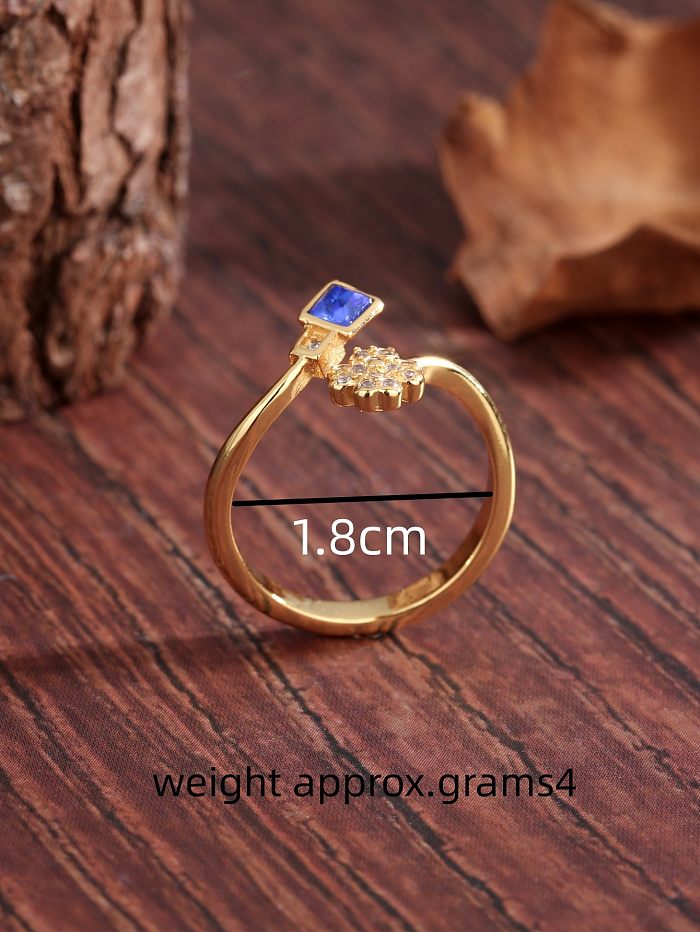 Sweet Commute Square Flower Copper Plating Inlay Zircon 18K Gold Plated Open Rings