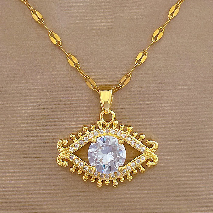 Collier pendentif en diamant artificiel avec incrustation de cuivre en acier inoxydable pour les yeux de style moderne