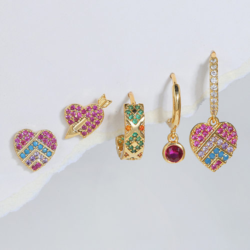 Fashion Heart Shape Copper Inlay Zircon Earrings 1 Set