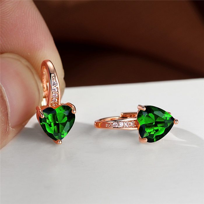 Fashion Heart Shape Copper Plating Inlay Zircon Hoop Earrings 1 Pair