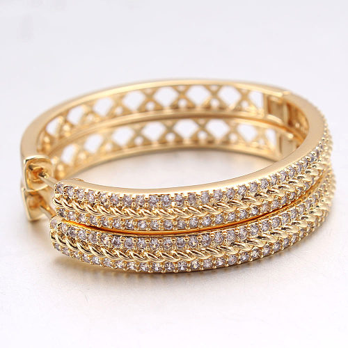 1 Piece Elegant Lady Solid Color Plating Inlay Copper Zircon Gold Plated Earrings