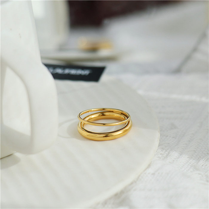 Anéis de pérolas artificiais embutimento de aço inoxidável de anel duplo geométrico de estilo simples