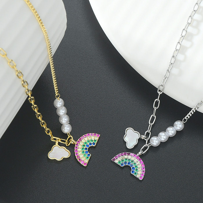 1 pièce mignon arc-en-ciel cuivre placage irrégulier incrustation Zircon pendentif collier