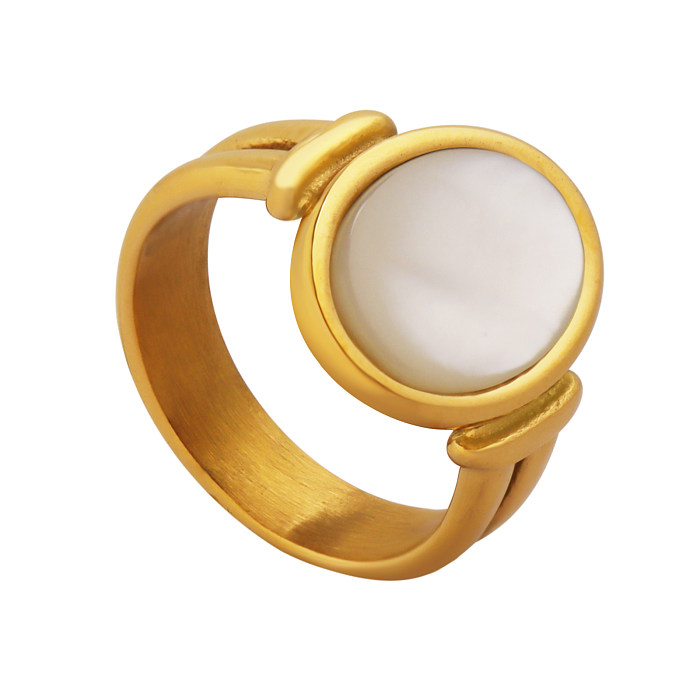 Retro Round Titanium Steel Inlay Shell 18K Gold Plated Rings