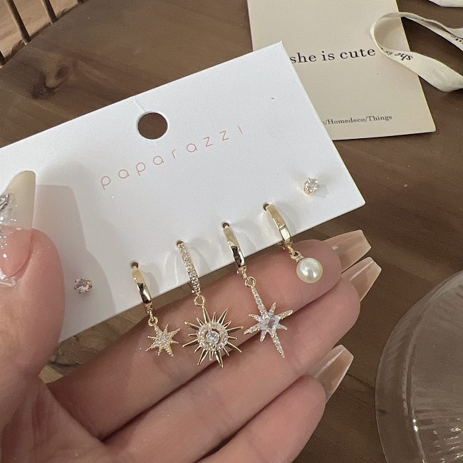Simple Style Star Copper Inlay Zircon Drop Earrings