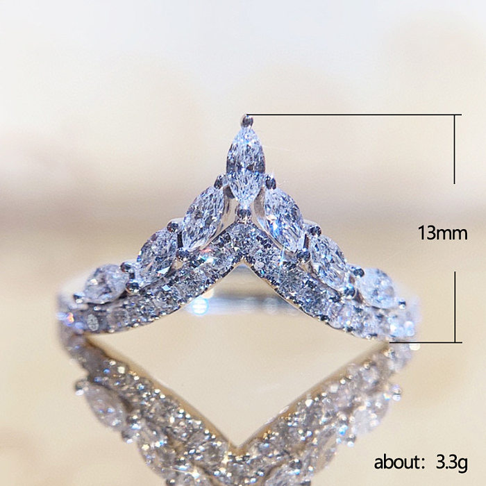 New Fashion V-shaped Micro-encrusted Zircon Female Princess Copper Ring