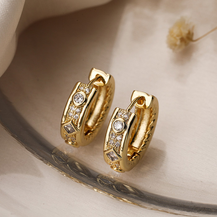1 Pair Vintage Style Simple Style Commute Geometric Plating Inlay Copper Zircon 18K Gold Plated Hoop Earrings