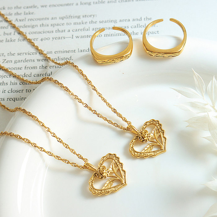 Collier à anneaux plaqués en acier et titane, fleur en forme de cœur, à la mode, 1 pièce