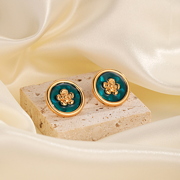 1 paire de boucles d'oreilles pendantes, Style Vintage décontracté, incrustation ronde en cuivre, cristal de Malachite, plaqué or 18 carats