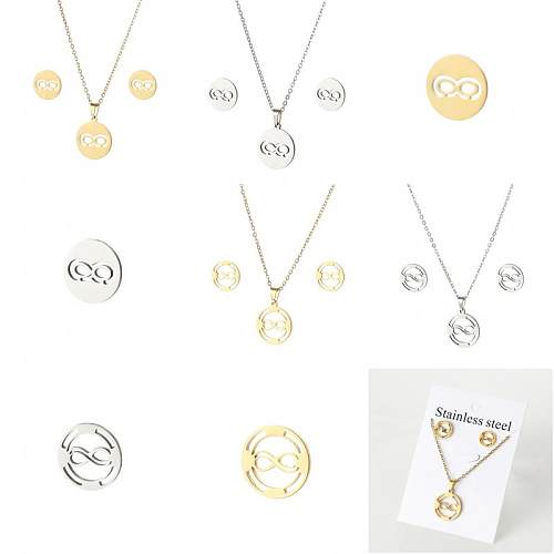 Simple Style Infinity Titanium Steel Hollow Out Earrings Necklace 1 Set