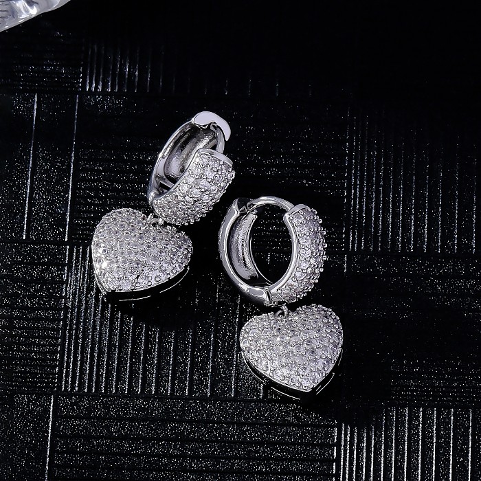1 Pair Elegant Round Heart Shape Plating Inlay Copper Zircon 18K Gold Plated White Gold Plated Earrings