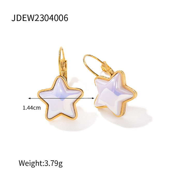 IG Style Star Oval Heart Shape Stainless Steel Inlay Pearl 18K Gold Plated Rings Earrings