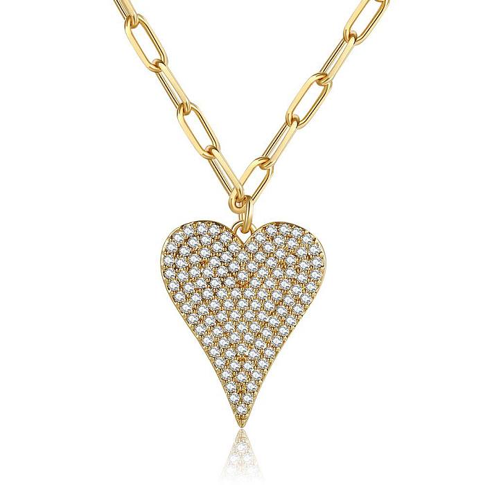 Korean Version Of Fashion Heart Necklace Micro-inlaid Zircon Heart-shaped Pendant Copper Plated 18K Real Gold Jewelry