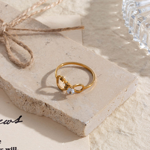 Simple Style Classic Style Infinity Stainless Steel 18K Gold Plated Rhinestones Rings In Bulk