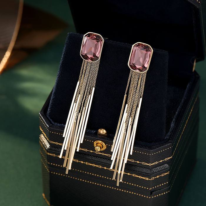 1 Paar elegante Quasten-Inlay-Ohrringe aus Kupfer mit künstlichen Edelsteinen