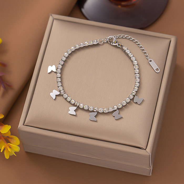 Lady Star Titanium Steel Plating Inlay Artificial Gemstones Bracelets Necklace