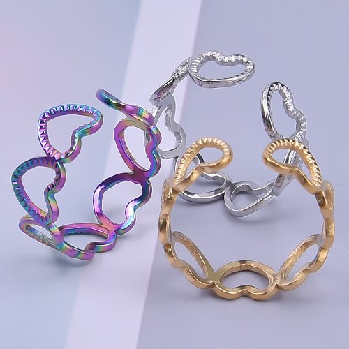 Anéis banhados a ouro com chapeamento de aço inoxidável em formato de coração de estilo simples