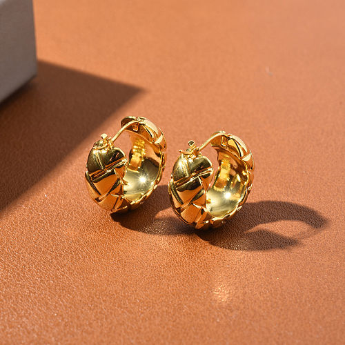 1 paire de boucles d'oreilles en cuivre plaqué or, Style Simple, couleur unie