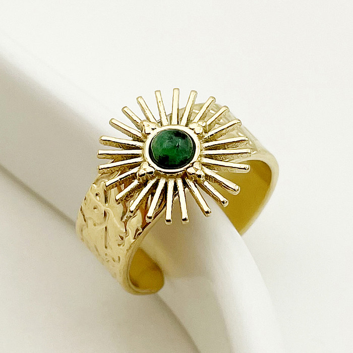 Casual Vintage Style Roman Style Color Block Stainless Steel Plating Inlay Gem Gold Plated Open Rings