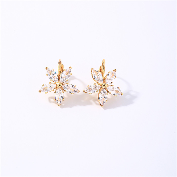 1 Pair Sweet Shiny Flower Plating Inlay Copper Zircon Gold Plated Earrings