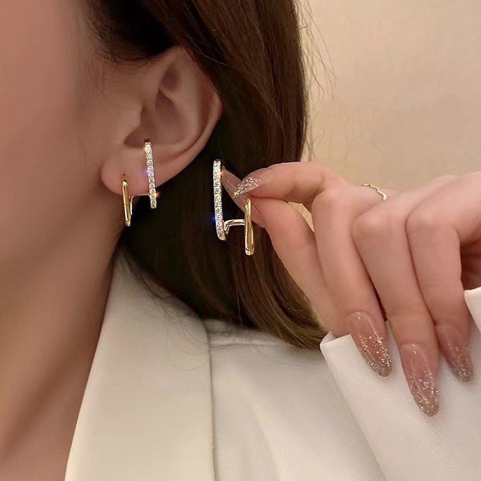 1 Pair Simple Style Solid Color Inlay Copper Zircon Ear Studs