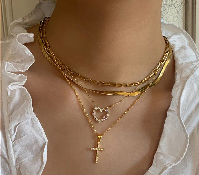 Collar de circonio de cobre con forma de corazón de lujo para mujer Collares de cobre con incrustaciones