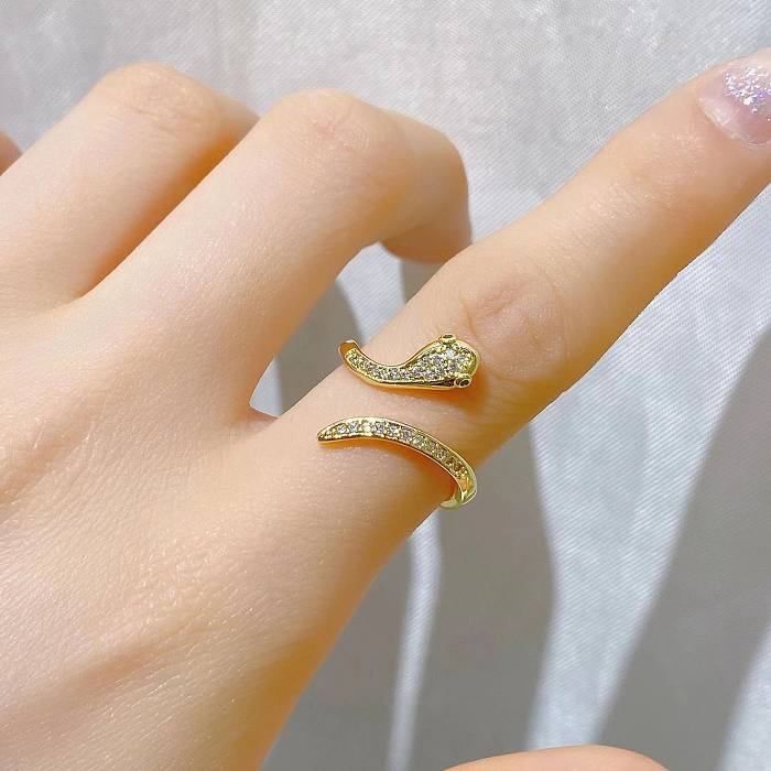 IG Style Snake Copper Plating Inlay Zircon Open Ring