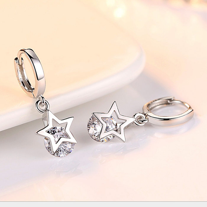1 paire de boucles d'oreilles pendantes en cuivre et strass, Style Simple, incrustation d'étoiles