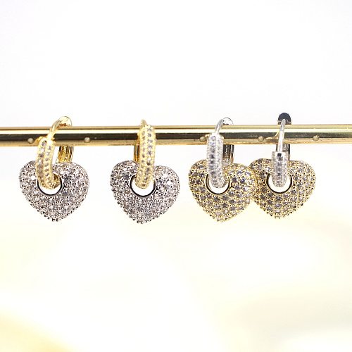 Copper Micro-set Zircon Earrings Heart-shaped Creative Design Female Earrings