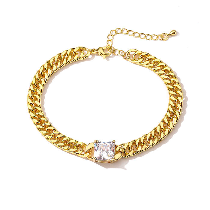 1 Stück Hip-Hop-Quadrat-Kupferbeschichtung mit Inlay-Zirkon-Damen-Armband-Halskette